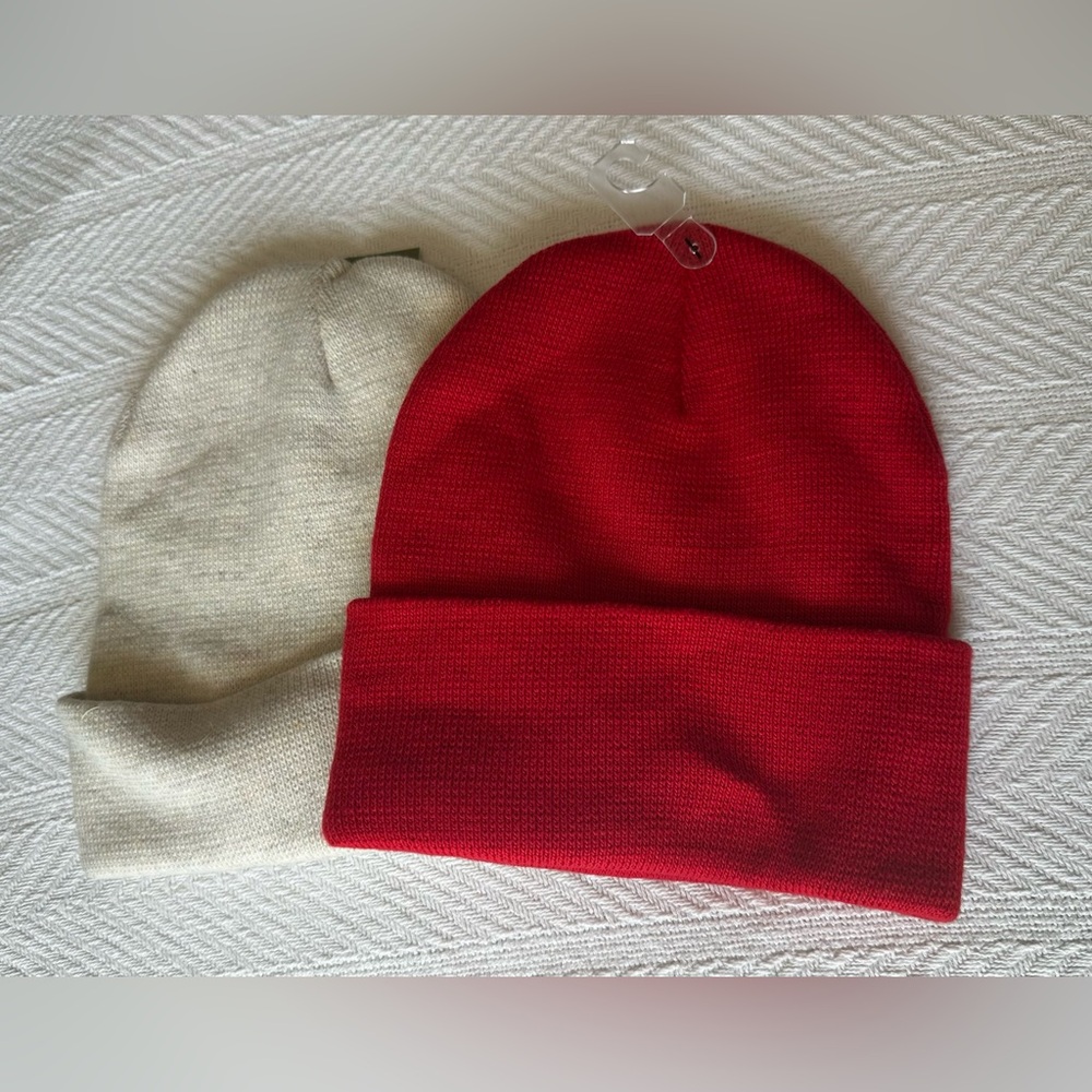 Goodfellow Beanie Set of 2 Hats - Red and Cream - New with Tags